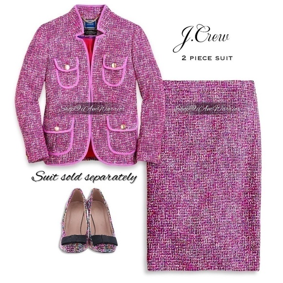 J.Crew magenta mixed tweed glitter block heels with ribbon toe bow - Picture 6 of 17